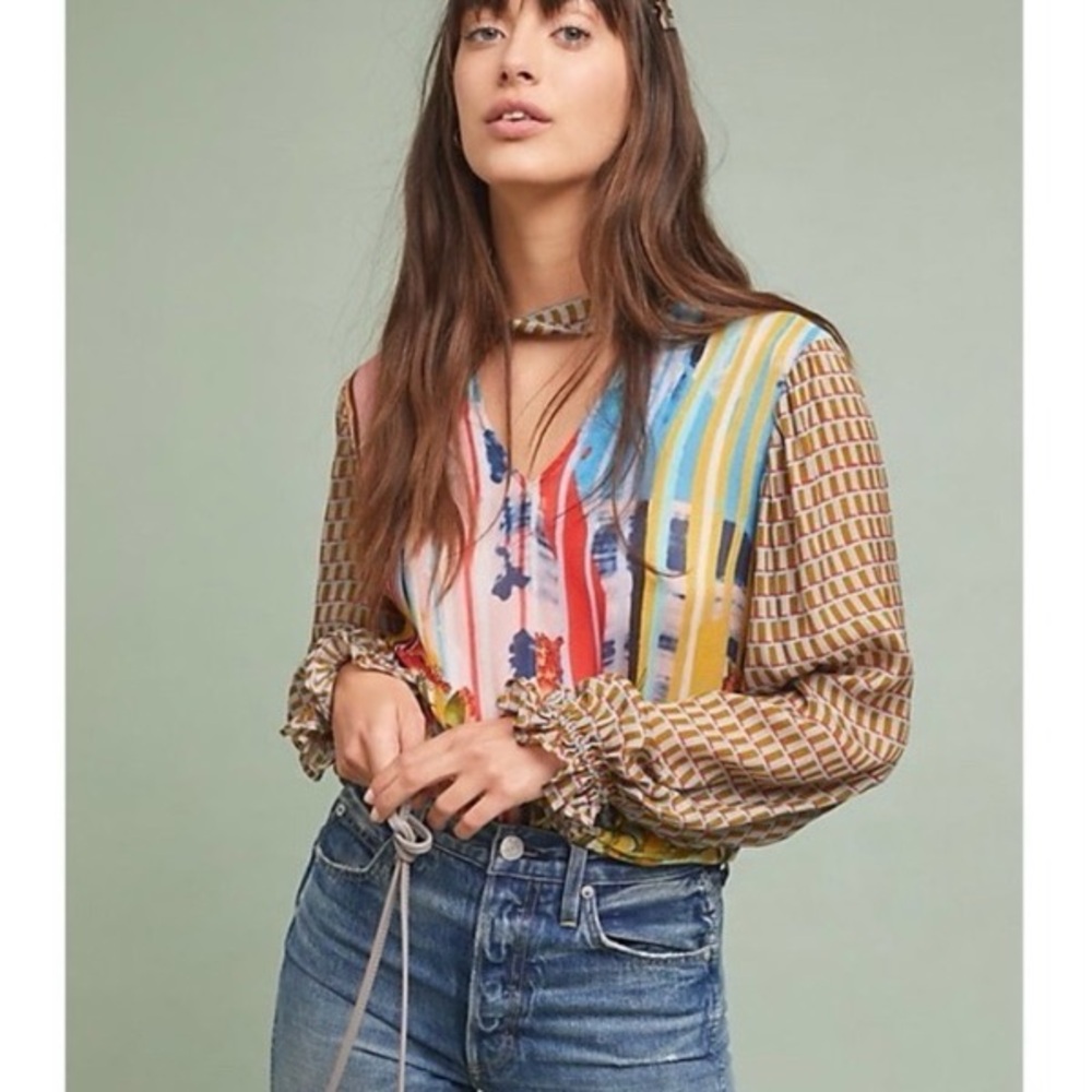 Anthropologie Conditions Apply Floral Peasant Top - Size Large